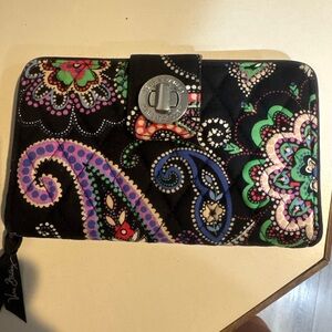 Vera Bradley Black Quilted Wallet with Paisley Pattern